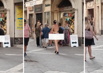 Sorpresa in costume da bagno per le vie della capitale. Il video scatena le reazioni del web