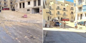 Pioggia trascina detriti di un cantiere edile per le strade di Qala